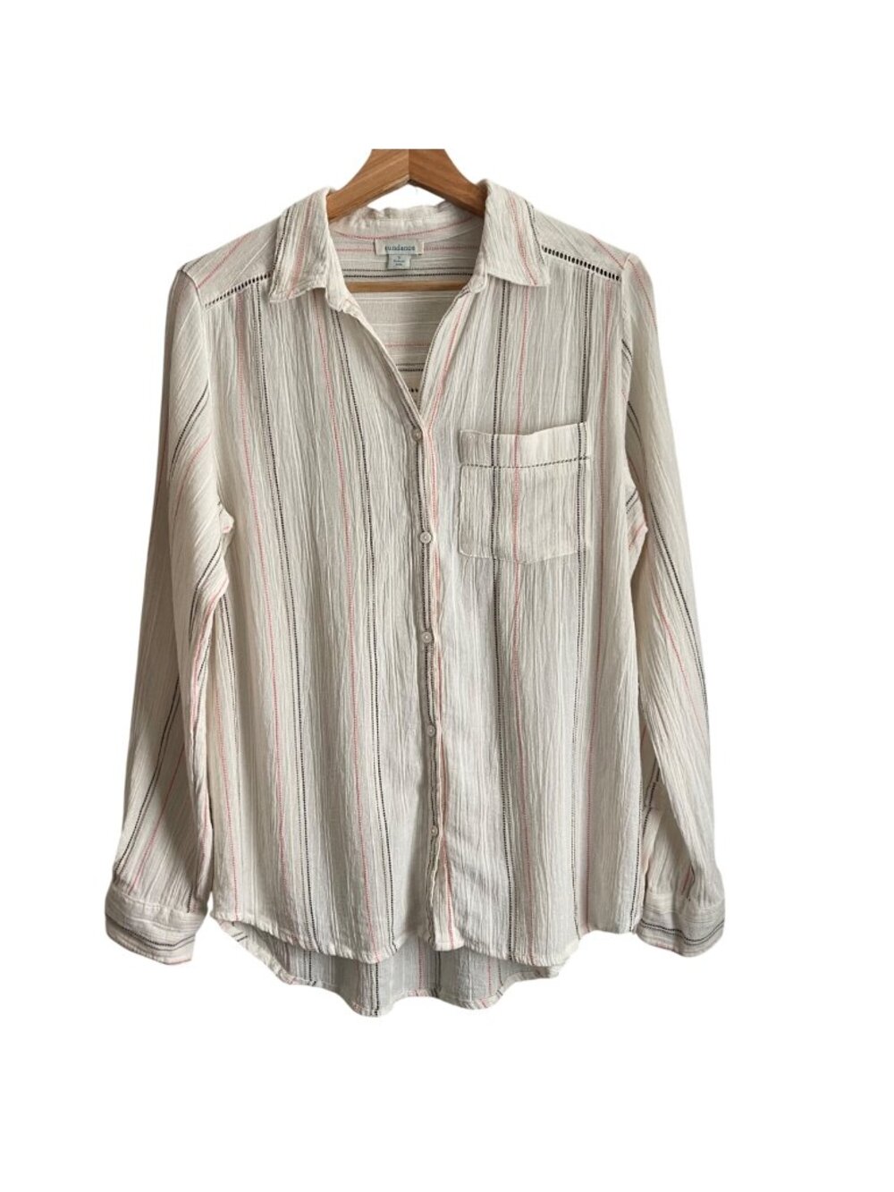 Sundance Womens Boho Gauze Button Front Shirt Size S Cotton Striped Cottagecore